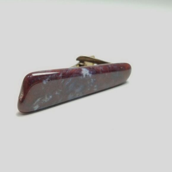 Vintage Red Stone Tie Clip, Polished Unique Shape, Estate - Picture 2 of 5